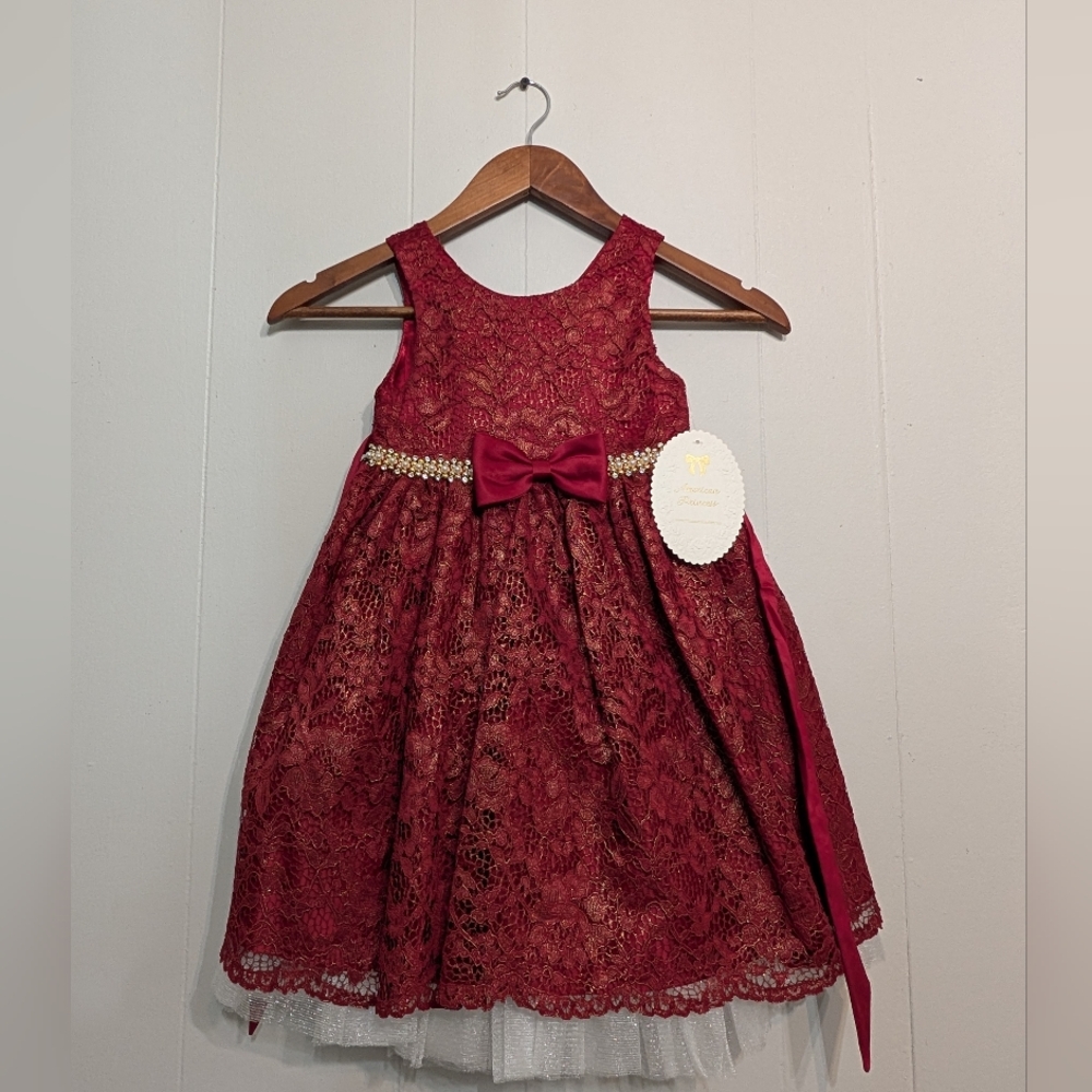 American Princess Girl Elegant Burgundy Dress
